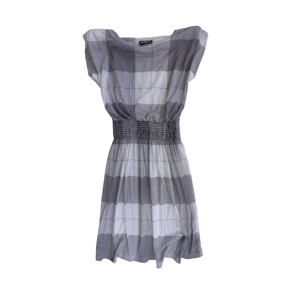 Vintage Champagne West Smocked Waist Midi Dress Windowpane Plaid USA Women's 12